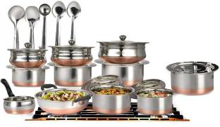 Mahavir 20 Pcs Copper Base Cook & Serve Set + 5 Pcs Kitchen Tools Cookware Set
