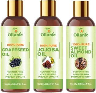 Oilanic Premium Grapeseed Oil, Jojoba Oil & Sweet Almond Oil Combo pack of  3 bottles of 100 ml(300 ml) - Price in India, Buy Oilanic Premium Grapeseed  Oil, Jojoba Oil & Sweet