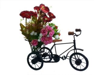 Ruby Perl Home Decor Iron & Wooden/ Metal Rickshaw Cycle For Flower Basket Holder/ Pot Decorative and Corporate Gift Item or Vehicle Craftsmen Showpiece Decorative Showpiece  -  14 cm