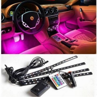 Multi-Mode Car LED Strip Light RF Remote with,Car LED Strip Light USB plug SUPER CAR 4pcs 72 LED Car Interior Lights Under Dash ambient Lighting Waterproof Kit,Atmosphere Neon Lights Strip for Car 
