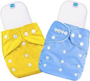 MOM'S PRIDE Reusable Solid Pocket Cloth Diapers With Inserts Pack of 2