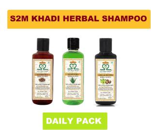 S2M KHADI HERBAL Hair Regrowth Daily Pack Combo- Amla & Reetha , Satreetha & Aloevera Shampoo | Pure Ayurvedic Herbal Formula for Anti Dandruff , Anti Fungal & Hair Growth Booster | PARABEN FREE ( Pack of 3 , 210 ml Each )