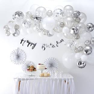 Flipzone Happy Birthday Balloons Decoration Kit Combo Happy Birthday Banner Silver Hd Metallic Balloons White Pack Of 25 5 Confetti Silver Balloon 5 Silver Balloons 4 Silver Chrome Balloons Price In India