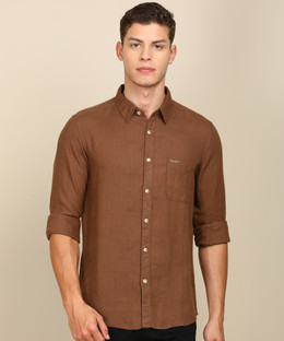 Pepe Jeans Men Solid Casual Brown Shirt 
