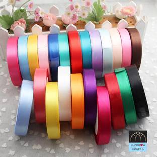 Lucknow Crafts Premium Satin Ribbon | 1/2 inch - 12mm wide, 10 m long - 20 roll| For Gift Wrapping, Wedding Floral Decoration, Embroidery, Girls Hair Bow Clip braiding, Multi-purpose Crafting Multicolor Satin Ribbon