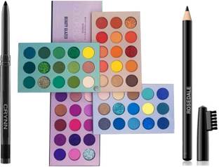 Crynn Smudge Proof Essential Makeup HD16 Rosedale Beauty Kajal & Beauty Glazed 60 Colors Matte & Shimmer High Pigmented Color Board Blendable Eyeshadow & Ultra 36H Deep Black Eyebrow Pencil