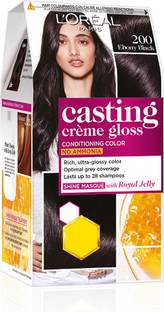 L'Oréal Paris Casting Creme Gloss Hair Color , Ebony Black 200 4.454,274 Ratings & 3,236 Reviews Ideal For: Women Quantity: 72 ml, 87.5 g Type: Permanent Container Type: Box ₹441 ₹630 30% off Sale Price Live