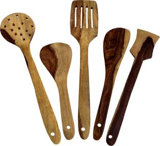 SRE SRE_0030 Non Chemical Pure Wooden Spoon set for Cooking Brown, Yellow Kitchen Tool Set