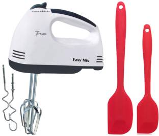 ZUCLLIN Scarlet Beater Electric Egg Beater Hand Mixer with Stainless Steel detachable hooks and RED Silicone Spatula Set 2-pcs - 446ºF Heat-Resistant Baking Spoon Spatula (Combo set of 3 pcs) scarlet and red spatula 2pcs combo Kitchen Tool Set