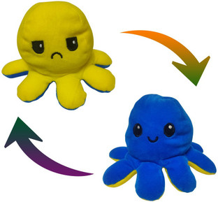 moody happy sad reversible octopus plush toy