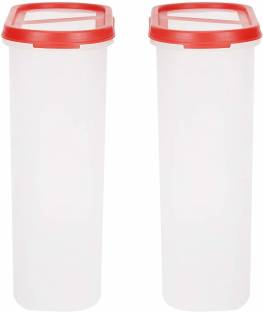 Cutting EDGE 360° Slant View Modular Design Super Sturdy BPA-Free Air-Tight Space Saver Dry Food Storage Containers for Rice, Dal, Atta, Flour, Snacks, 2400ml, 10 Cup/80 oz (Red Lids) - Set of 2  - 2400 ml Plastic Utility Container
