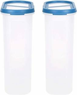 Cutting EDGE 360° Slant View Stackable Modular Design Super Sturdy BPA-Free Air-Tight Space Saver Dry Food Storage Containers (2400ml, 10 Cup/80 Ounce, Blue Lids) - Set of 2  - 2400 ml Plastic Utility Container