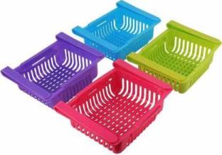 QUAPRO Multipurpose Expandable Fridge Basket | Under Surface Sliding Drawer | Refrigerator Organizer | Multicolor | Space Saver | Pack of 4 Storage Basket
