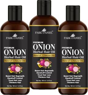 PARK DANIEL Premium ONION Herbal Hair oil- For Hair Regrowth, Dandruff Control, Treat Hair loss & Thickens hair Combo pack of 3 bottles of 100 ml(300 ml) Hair Oil