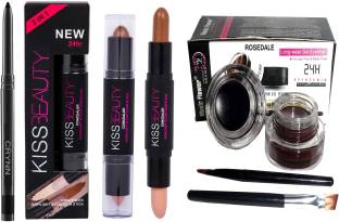 Crynn Smudge Proof Essentials Makeup HD18 Rosedale Beauty Kajal & Kiss Beauty Concealer Highlighter Contour Stick & Music Flower Black & Brown Gel Eyeliner
