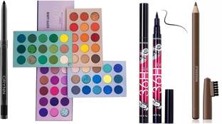 Crynn Smudge Proof Essential Makeup HD16 Rosedale Beauty Kajal & Beauty Glazed 60 Colors Matte & Shimmer High Pigmented Color Board Blendable Eyeshadow & Yanqina 36H Deep Black Liquid Eyeliner & Glam Brown Eyebrow Pencil