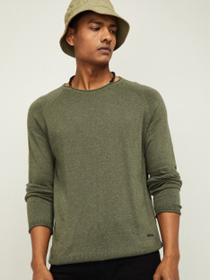 BOSSINI Solid Men Round Neck Green T 