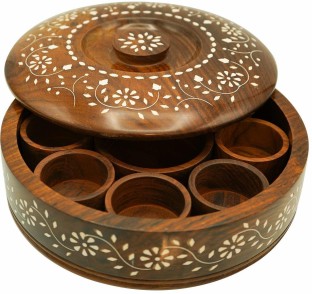 Wooden Masala Dabba Spice Box with Beautiful Mughal Art Painting 2X7X1.5 Inch handicraft by Awarded Indian Artisan 
