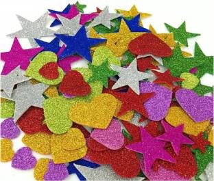 imtion 60 Pcs Mixed Shaped Glitter Eva Foam Self Adhesive Stickers for Art & Craft, Card Making, Scrapbooking, Paper Decoration, School Crafts for Kids