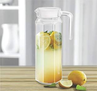Sitaram Creation 1.1 L Water Water Crystal Clear Octagon Multi-Purpose Tableware Serving Desire Glass Water Jug Carafe with Handle and Plastic Lid for Drinking and Serving Beverages, Water, Iced Tea, Beer, Juice Pitcher 1.0L (1000ML) Glass Frigoverre Jug with Airtight Lid (1 Liter): Clear Pitcher with Hermetic Sealing, Easy Pour Spout & Handle – for Water, Juice, Iced Coffee & Iced Tea Pack of1 Jug