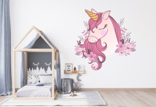 Girl's Galaxy Unicorn Custom Name Personalized Children's Nursery Wall Decal Decor Wall Sticker Medium 