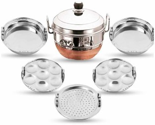 B All-in-One Stainless Steel Idli Cooker Multi Kadai Steamer with Copper Bottom 