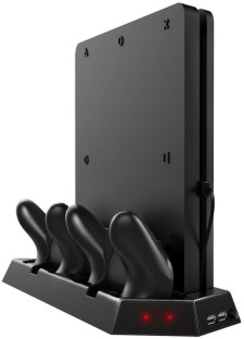 RIIKUNTEK PS4 Vertical Stand with Cooling Fan Compatible with PS4/PS4 Slim/PS4 Pro PS4 Stand with Dual Controller Charge Station & 12 Game Storage & 3 USB Charging Port Black 