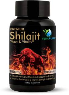 vedapure naturals Shilajit With Safed Musli & Ashwagandha - 60 Capsules, For Power & Strength