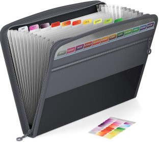 13 Pockets Plastic Expanding Accordion Folder Letter Size Portable Document Holder A4 File Organizer Pockets-Handle Expandable Multicolor Manager Business Office Student with Handle & Label by WATBOB 