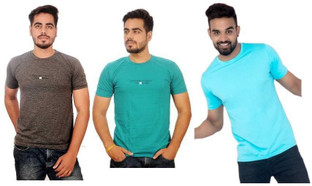 COTTON CANDY Solid Men Round Neck Green 