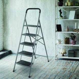 Bathla Boost 5-Step Foldable Steel Ladder for Home with Anti-Slip Steps (Black) - Steel Ladder