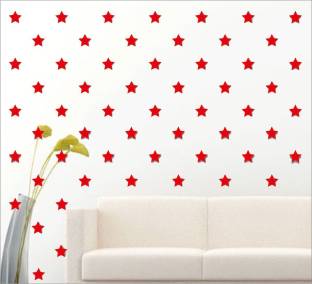 wall1ders 120 cm 100 Stars Red (Each Star Size 5 Cm) 3d acrylic mirror wall stickers, acrylic wall sticker, Acrylic Stickers. Self Adhesive Sticker