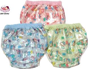 Baby Hashtag PVC Baby Plastic Toweling Reusable, Washable Diaper/Nappy Pants (Multi Colors) (Pack of 3)