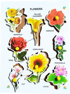 Techfab Wooden Flowers Puzzle With Picture Educational Board For Kids 8 Flowers Knob Early Educational Learning Wooden Puzzle Board For Kids Children Boys Girls Wooden Flowers Puzzle With Picture Educational