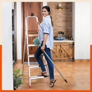 Bathla Advance 5-Step Foldable Ladder for Home with Sure-Hinge Technology (Orange) - Aluminium Ladder