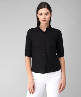 Absorbing Women Solid Casual Black 