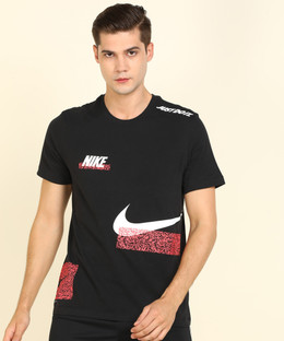 NIKE Printed Men Round Neck Black T 