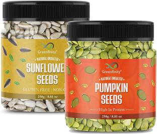 Greenfinity Raw Pumpkin, Sunflower Seeds (Immunity Combo) Pack of 2 - 250g (JAR Pack) Sunflower Seeds, Pumpkin Seeds