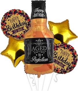SOI Printed (5Pcs) Happy Birthday Decoration Foil Balloons Combo with Star & Whisky foil balloons Balloon