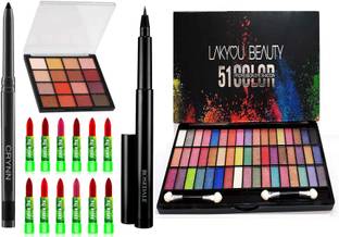 Crynn Smudge Proof Waterproof Long Lasting Kajal & Studio Professional Hilary Rhoda K-12 Eyeshadow & ADS Green Tea Extract Moisturising 12 Lipstick & Yanqina deep Black 36H Eyeliner & Studio Professional Lakyou 51 Glam Velvet Eyeshadow Palette
