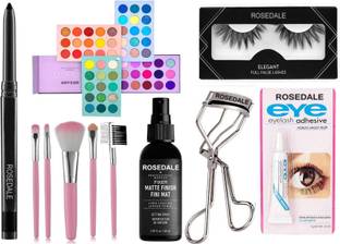 Crynn Smudge Proof Waterproof Long Lasting Rosedale Kajal & Beauty Glazed Color Board 60 Shades Eyeshadow Palette & Professional Set of 5 Makeup Brush & The Matte Fixer Face Spray & Professional Waterproof False Eyelash & Glue , Curler