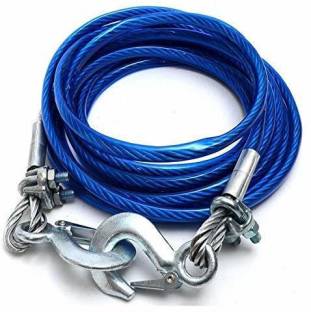 carempire Stainless Steel Wire Tow Rope with 5 Ton (10mm x 4mtr) Capacity Emergency Tow Cable with Self Locking Hook , Blue for All Cars 4 m Towing Cable
