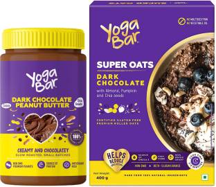 Yogabar Dark Chocolate Peanut Butter | Dark Chocolate Flavour Premium Super Oats Combo Pack - 800gm Box