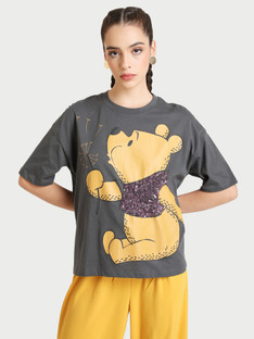 KAZO Printed Women Round Neck Grey T 