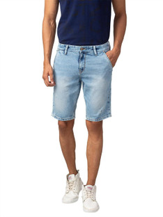 Spykar Solid Men Blue Denim Shorts 