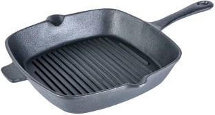 26cm Grill Pan with Ridged Cooking Surface ProCook Cast Iron Griddle Pan Red 