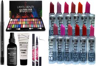 Crynn Smudge Proof Rosedale Kajal & Lakyou Perfect 51 Signature Velvet Eyeshadow Palette & Studio Perfect Primer & Fixer & Yanqina 36H Deep Black Eyeliner & ADS 12 Balm Moisturising Matte Lipstick