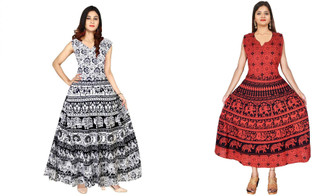Radhe Collection Women Maxi Red, Black 