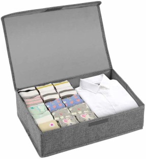 17 Cell Collapsible Dustproof Linen Cabinet Drawer Dividers Organizers Washable Storage Boxes for Clothes Socks Lingerie Ties Scarves Gray 3 Pack Closet Underwear Organizer Storage Box with Lid 
