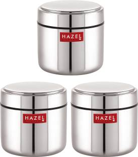 HAZEL Stainless Steel Mini Container Heavy Gauge Premium Airtight Dabbi Dabba Set of 3, 400 ML, Silver  - 400 ml Steel Utility Container